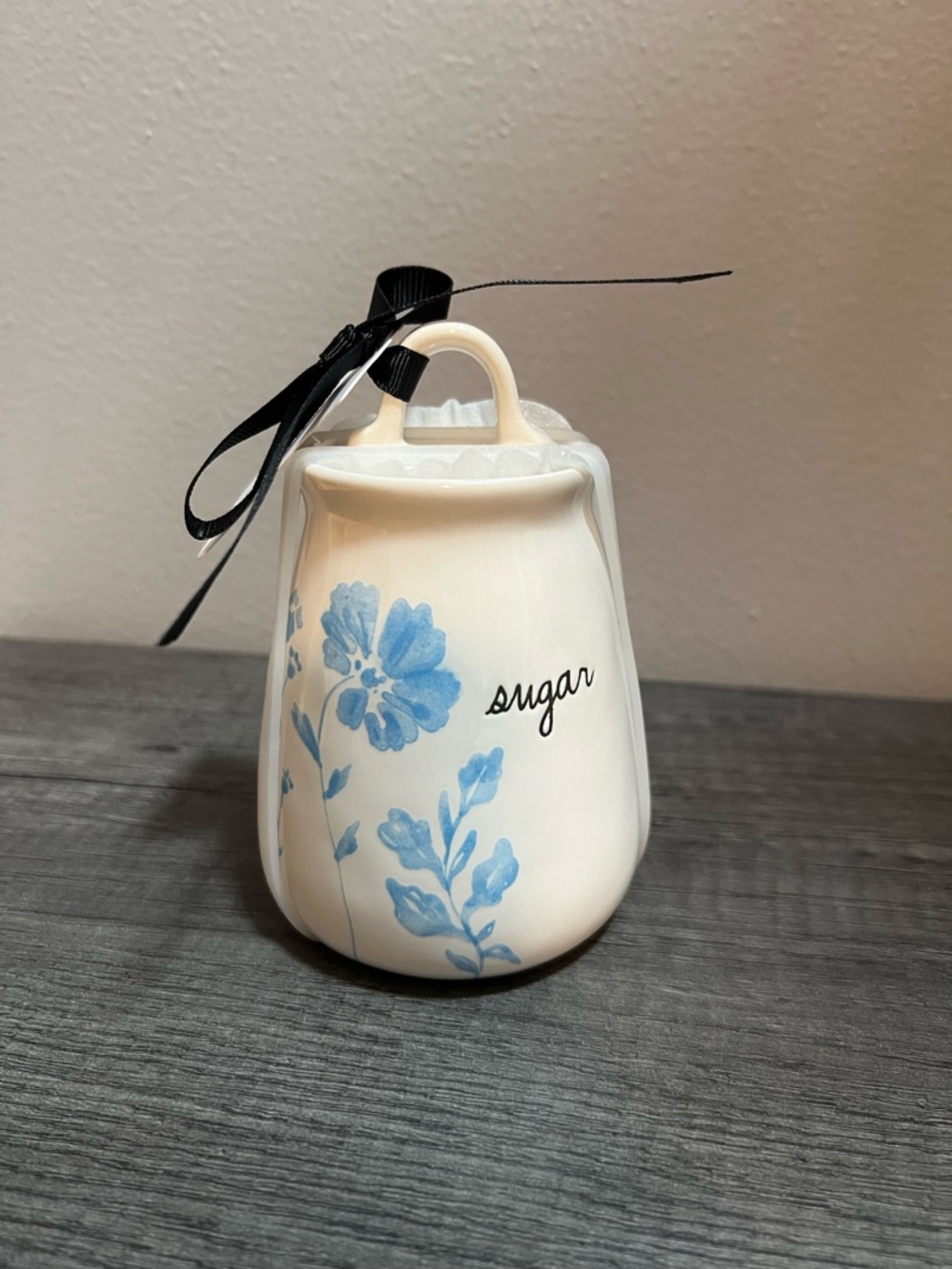 Rae Dunn White Sugar Canister with Blue Floral Motif